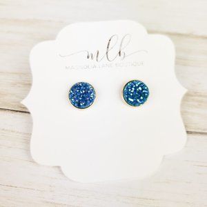 Druzy Stud Earrings - Sky on Gold